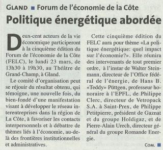 Forum économique de La Côte - Politique énergétique abordée